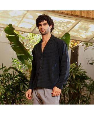 Men's Onyx Black Striped Cuban Shirt