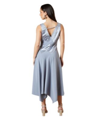 Women's V-Neck Mesh Asymmetric Midi Dress