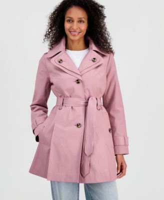 Petite Single-Breasted Hooded Belted Trench Coat