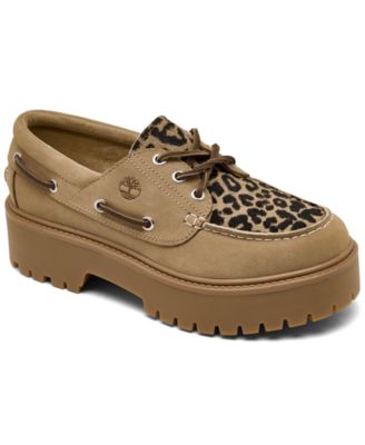 Timberland - Women's Stone Street 3-Eye Leopard Print Platform Boat Shoes from Finish Line
