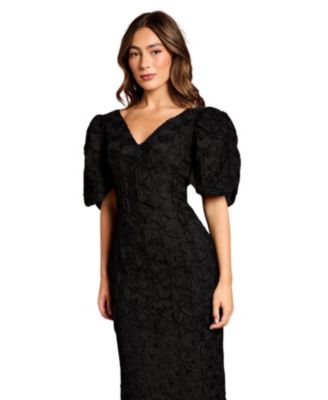 Women's Floral Pleated Sleeve Pencil Dress