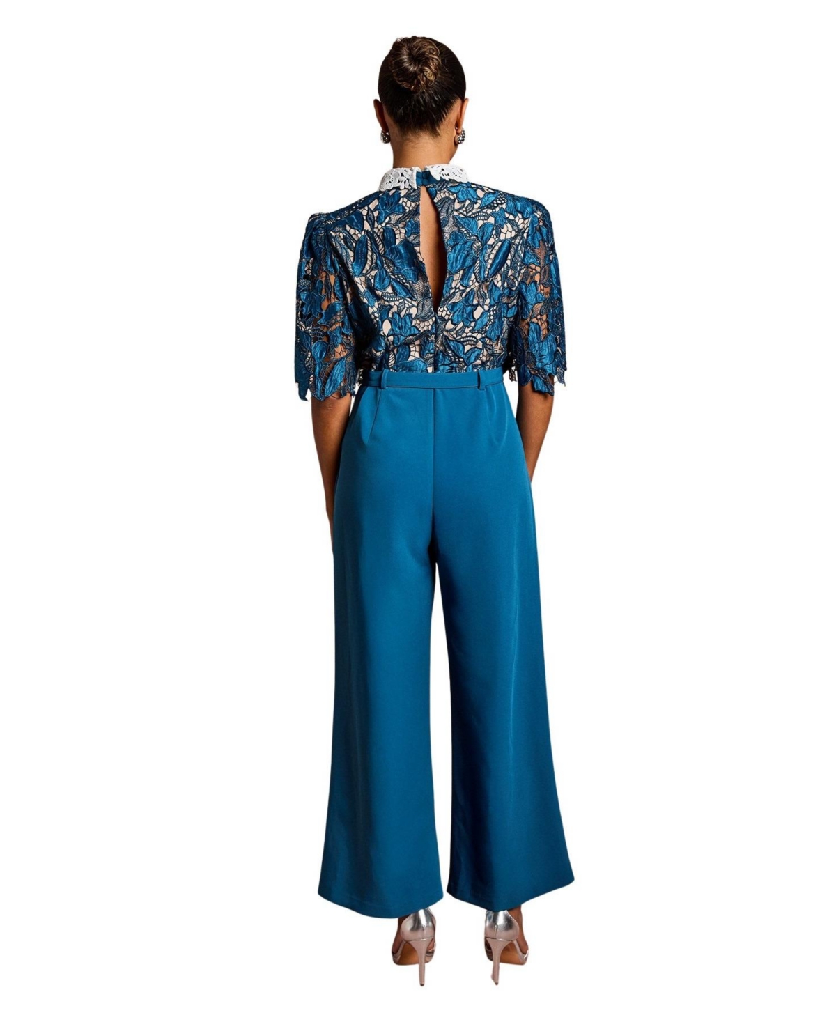 Coast Women's Petite Lace Shirt Short Sleeve Jumpsuit