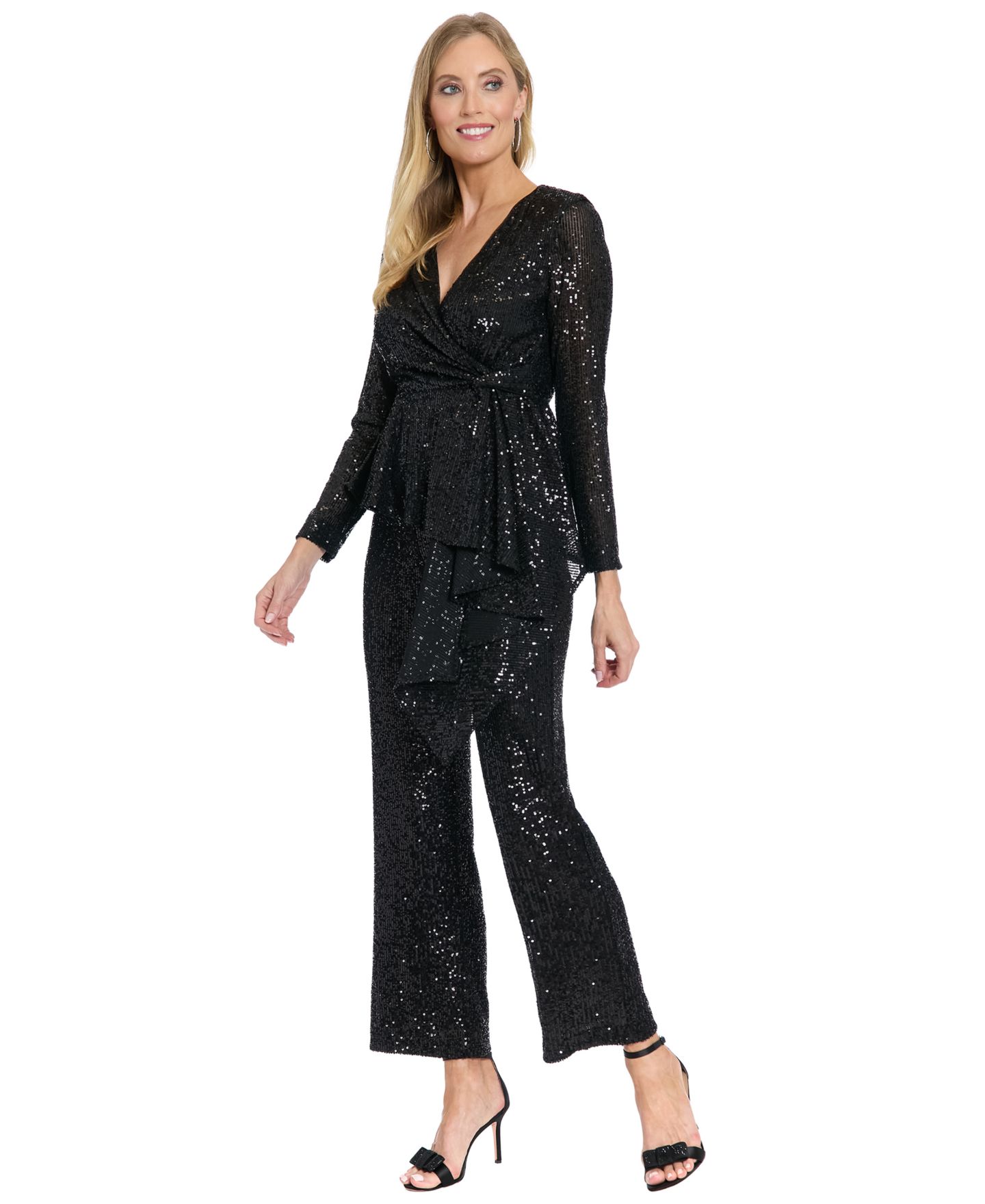 Женский топ Muse Long Sleeve Faux Twist Wrap Top, цвет: Чёрный — фото 3