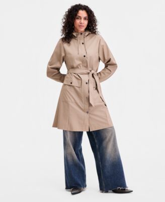 Women's Curve Hooded Belted Waterproof Raincoat