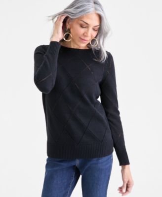 Women's Pointelle Boat-Neck Sweater