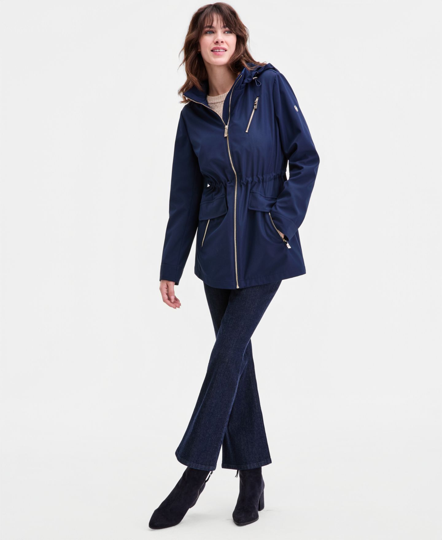 Женское пальто MICHAEL Michael Kors Petite Zip Front Anorak, цвет: Тёмно-синий — фото 4