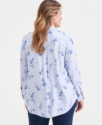 Plus Size Perfect Floral Striped Shirt, Macy's Exclusive