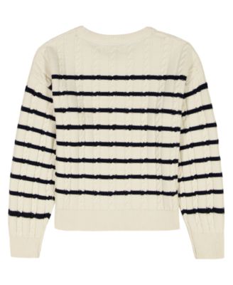 Girls 7-16 Breton Stripe Long-Sleeve Cable Sweater