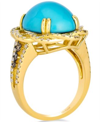 Turquoise (8.6 ct. t.w.), Chocolate Diamond (0.15 ct. t.w.), and Nude Diamond (0.74 ct. t.w.) Ring in 14k Honey Gold