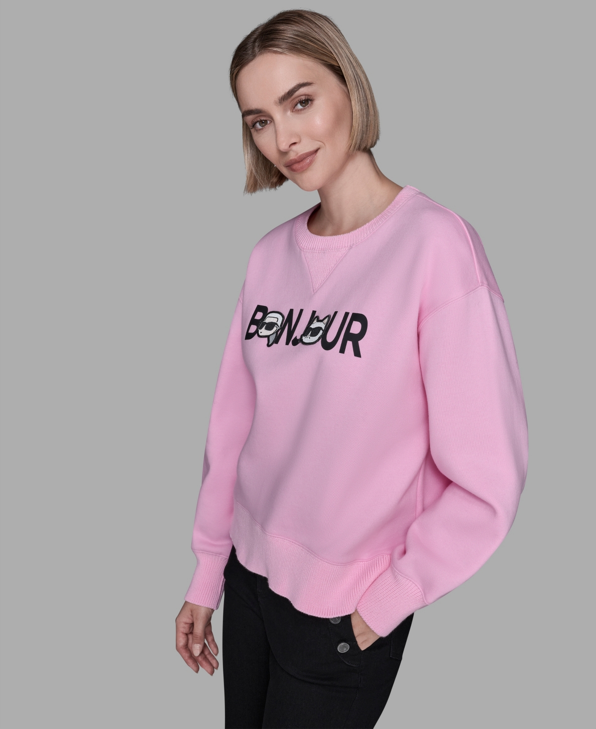 Karl Lagerfeld Women's Duo Bonjour Crewneck Sweater In Pink
