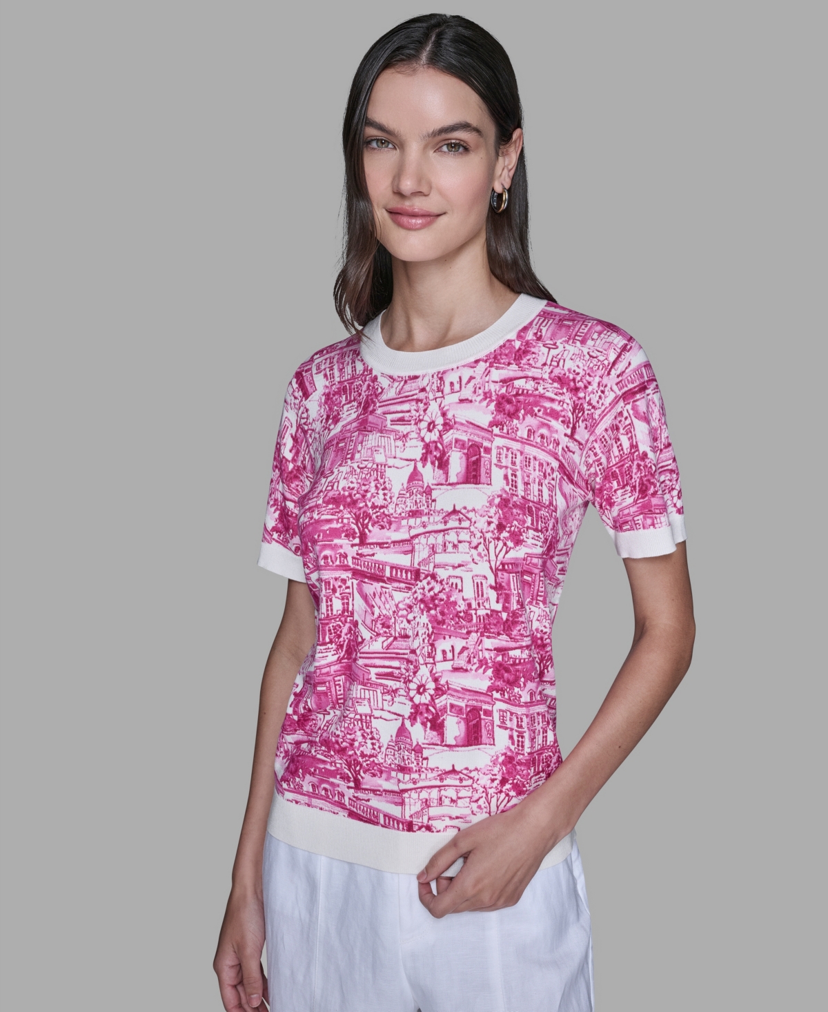 Karl Lagerfeld Paris Women's Printed Short-Sleeve Top