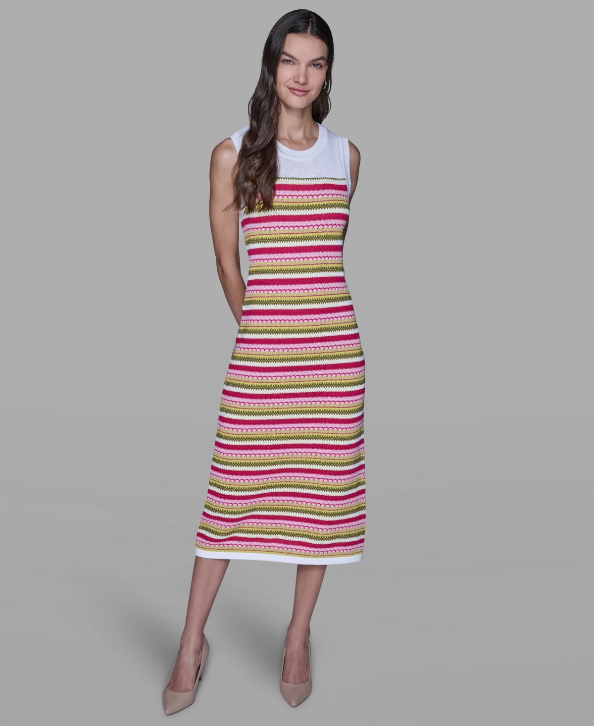 Karl Lagerfeld Paris Women's Striped Sleeveless Sweater Dress