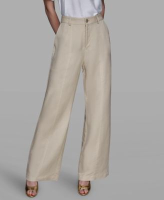 Women's Linen-Blend Straight Pocket Detail Pants
