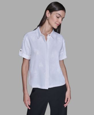 KARL LAGERFELD PARIS - Women's Tonal Embroidered Top