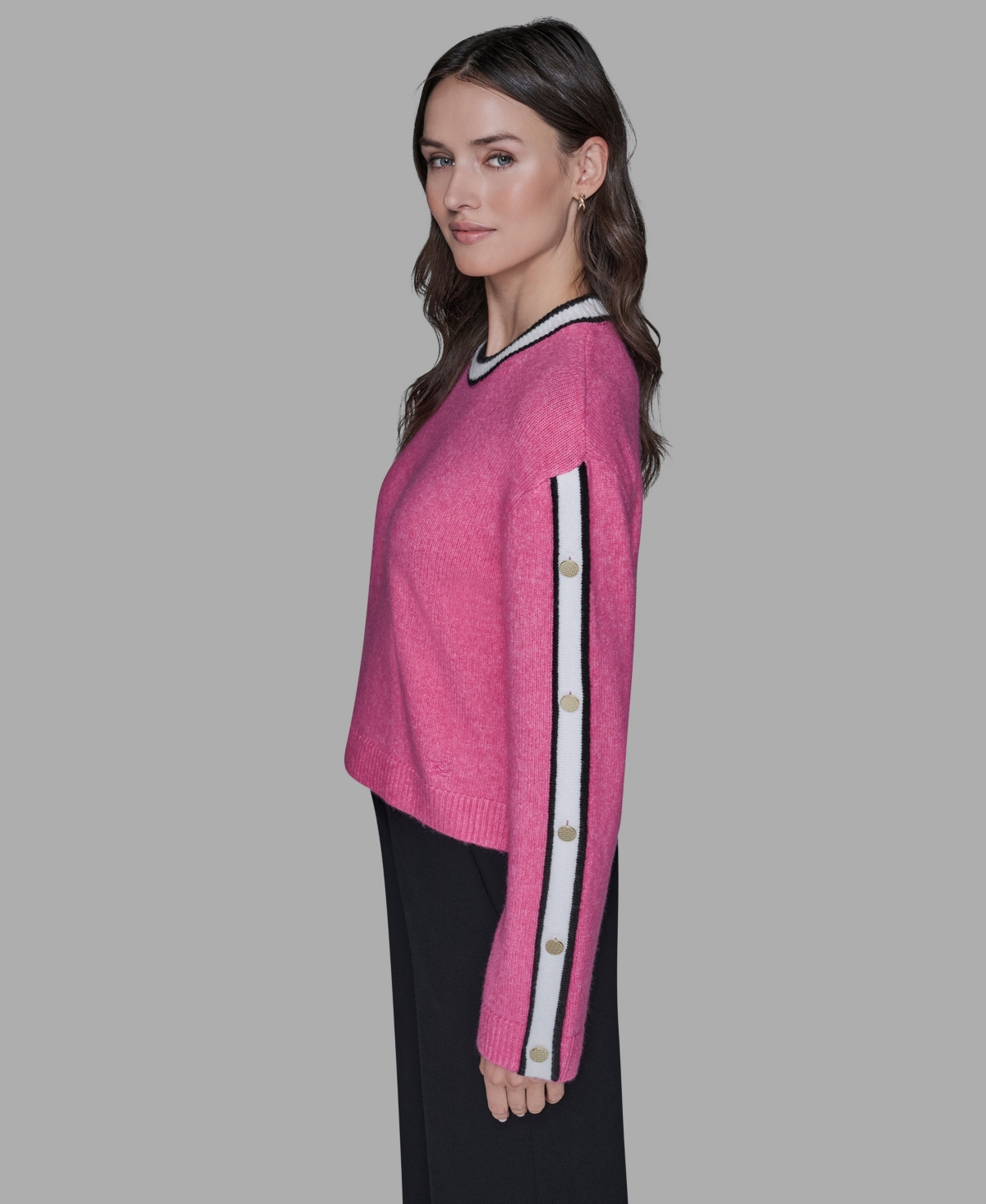 Karl Lagerfeld Women's Contrast Trim Pull-on Sweater In Pink