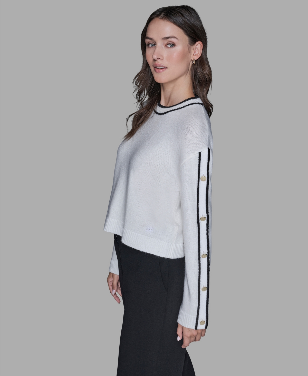 Karl Lagerfeld Women's Contrast Trim Pull-on Sweater In Gray