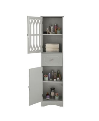 Generic Brand Tall MDF Acrylic Adjustable-Shelf Freestanding Bathroom Storage Cabinet