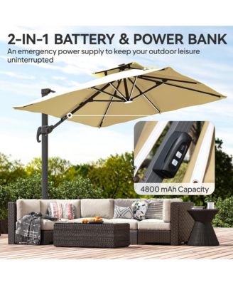 10ft Solar LED Cantilever Umbrella, Offset Hanging Umbrella