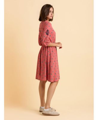 Women's Rolling 3/4 Sleeve Round Neck Midi Dress