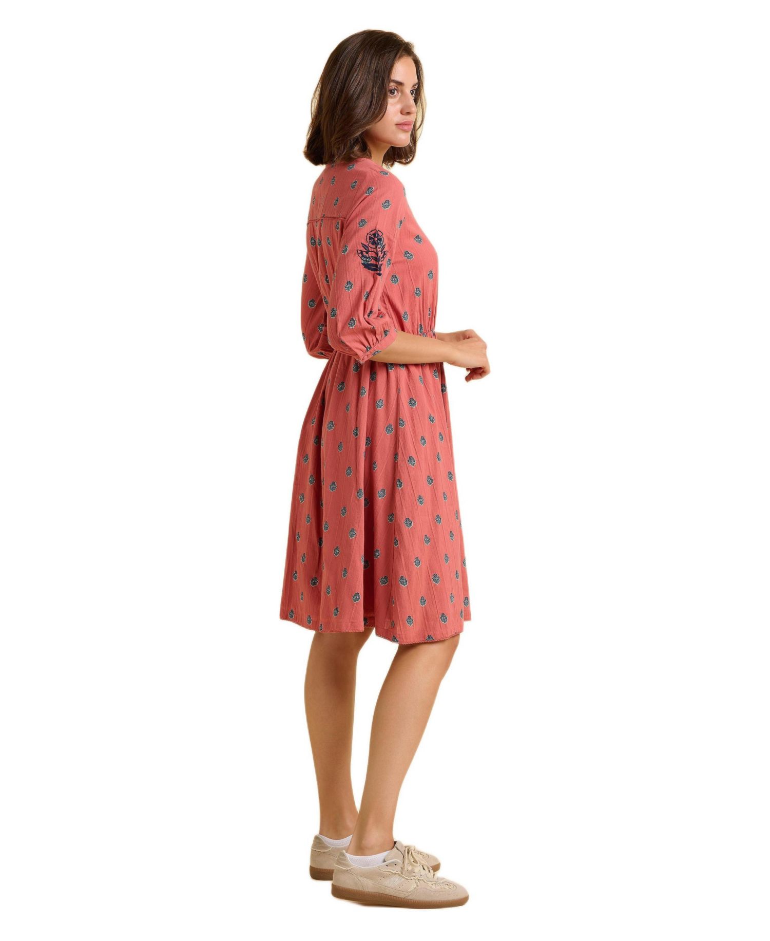 Women's Rolling 3/4 Sleeve Round Neck Dress