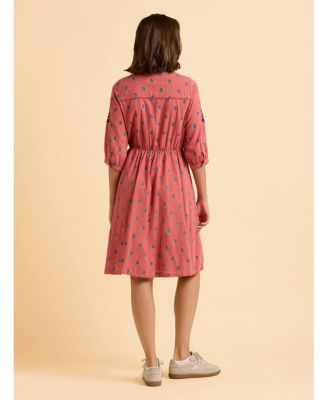 Women's Rolling 3/4 Sleeve Round Neck Midi Dress