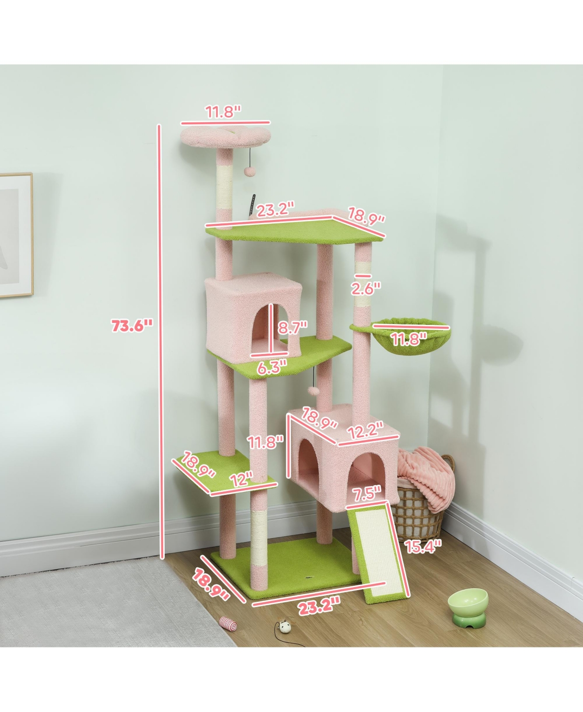 PawHut 74" Flower Cat Tree, Large Cat Tower with Scratching Post & Board