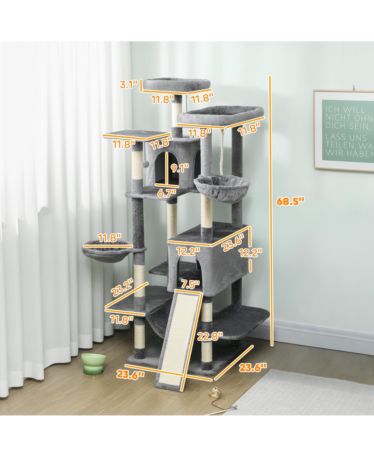 PawHut 69" Cat Tower with 2 Condos, Large Cat Tree for Multiple Cats