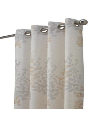 Lana Light Filtering Grommet Curtain Panel Two Tone Leaf Branches Bouquet Faux Linen Fabric Designed 50" x 108" Ivory