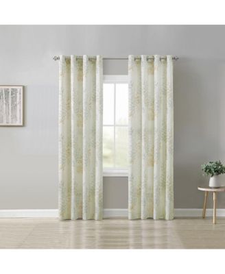 Lana Light Filtering Grommet Curtain Panel Two Tone Leaf Branches Bouquet Faux Linen Fabric Designed 50" x 63" Ivory