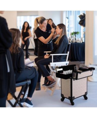 Rolling Makeup Train Case Cosmetology Organizer Box Art Deco Graphite