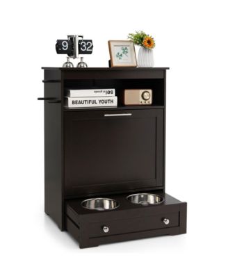 Pet Feeding Station Furniture w/ Double Pull Out Dog Bowl Food Cabinet