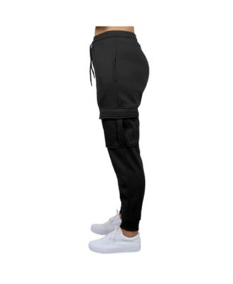 Women's Loose Fit Fleece Jogger Sweatpants with Velcro Cargo Pockets-3 Pack