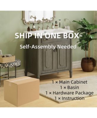 31" Vintage Bathroom Vanity with Sink, Soft-Close Doors, Curved Profile & Adjustable Shelf