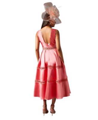 Women's Twill Midi Dress With Lace Trims