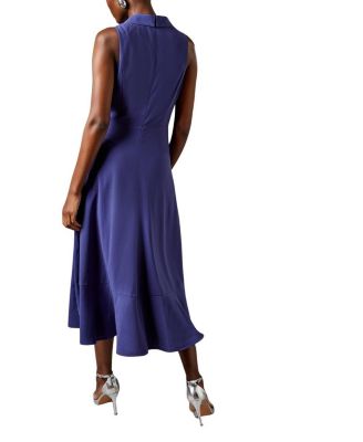 Women's Shawl Collar Ruffle Hem Midi Dress
