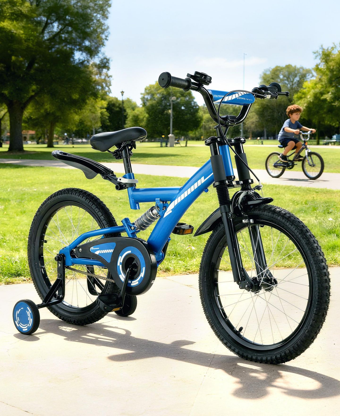 Детская игрушка SUGIFT 18-Inch Kids' Bike with Training Wheels, Adjustable Seat & Coaster Brake, Ages 4-9, цвет: Синий — фото 2