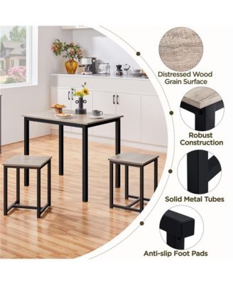 3 Pc. Engineered Wood Iron Frame Backless Stool Industrial Rectangular Table Dining Room Set