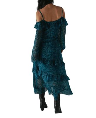 Women's Ruffle Cold Shoulder Midi Dress