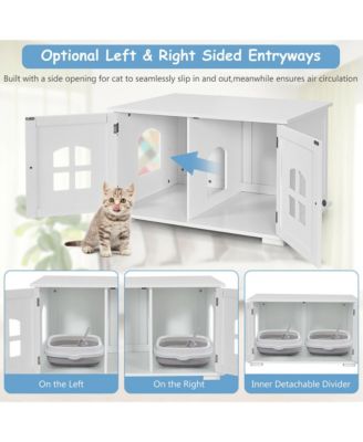 Large Wooden Cat Litter Box Enclosure Hidden Cat Washroom w/ Divider