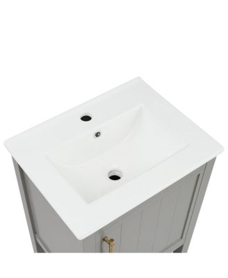 20" Bathroom Vanity with Sink, Bathroom Cabinet with Soft Closing Door, Storage Rack and Open Shelf, White