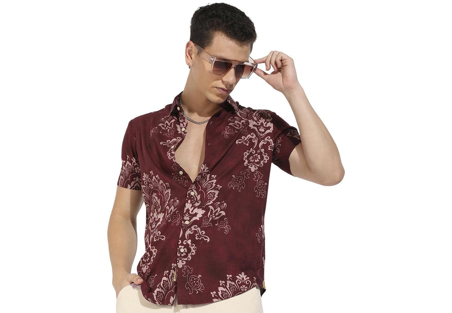 Мужская рубашка Cahoot Campus Sutra Brown Ethnic Motif, цвет: Коричневый — фото 1
