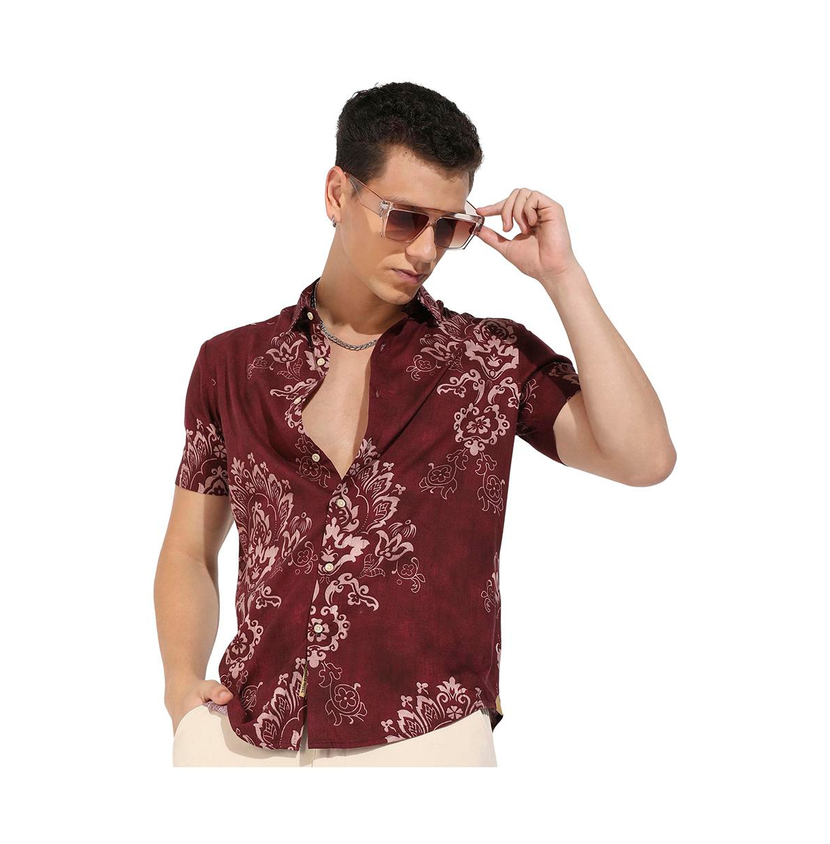 Campus Sutra Men's Brown Ethnic Motif Shirt