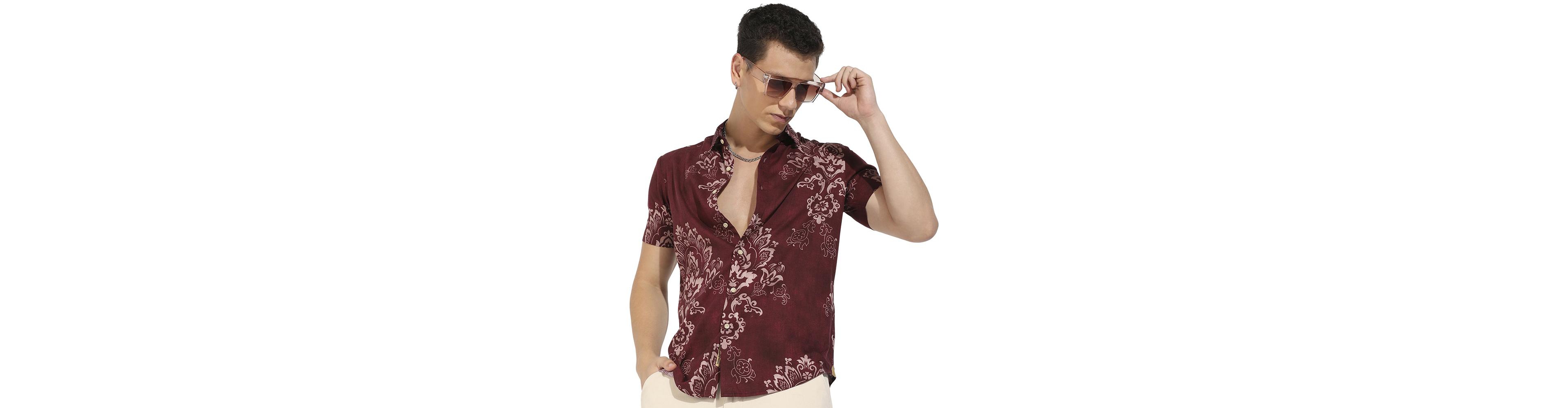 Campus Sutra Men's Brown Ethnic Motif Shirt