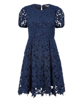 Women's Lace Skater Dress With Puff Sleeves