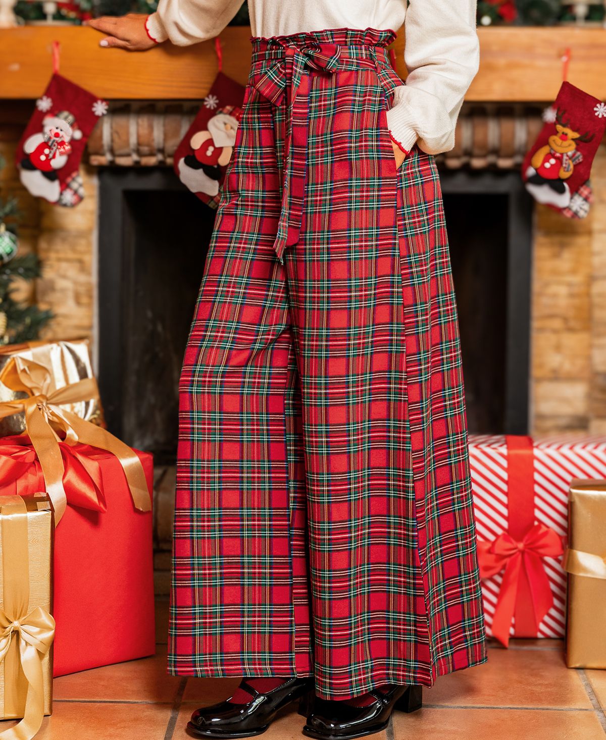 Cupshe Women's Plaid High Waist Wide Leg Pants