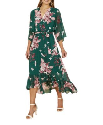 Women's Floral Kimono Dipped Hem Dress