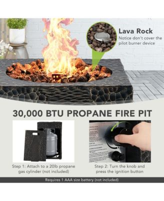 16 Feet Square Outdoor Propane Fire Pit with Lava Rocks Waterproof Cover 30,000 BTU