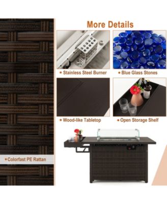 52 Inches Outdoor Wicker Gas Fire Pit Propane Fire Table with Cover