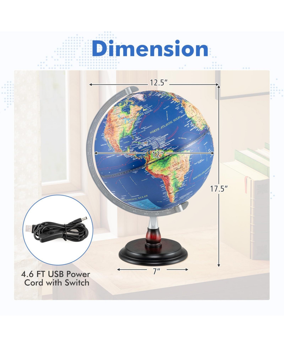 Mecale 12 Inch Illuminated World Globe Antique Light up Globe Night Lamp