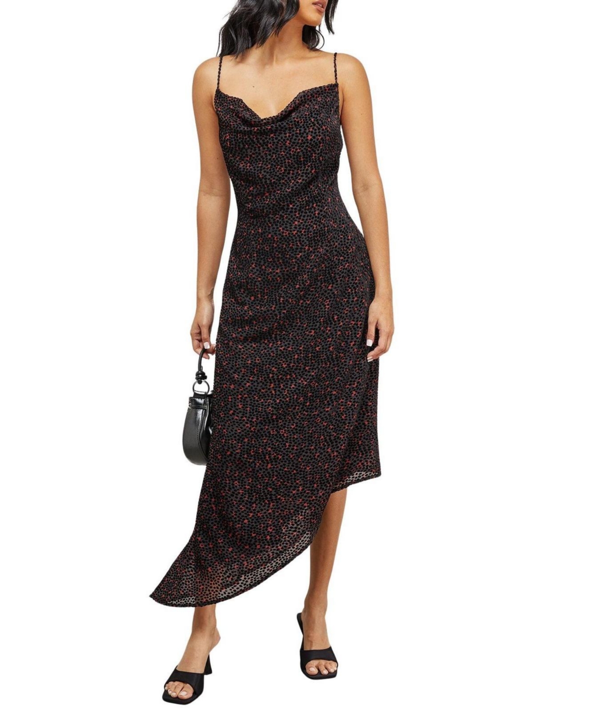 Warehouse Women's Spot Devore Cowl Neck Maxi Dress